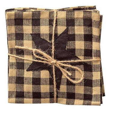4 Set Black & Tan Star Applique Square Coasters - The Fox Decor